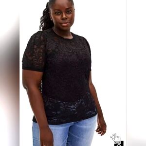 Torrid Sheer Lace Puff Sleeve Top